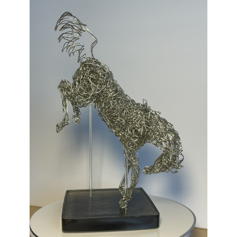 Handmade Silver-Tone Wire Bucking Horse Sculpture Equestrian Metal Art - Picture 4 of 14